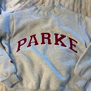 Parke Grey Crewneck Sweatshirt with Maroon Lettering